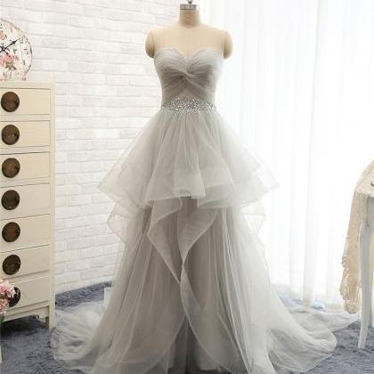 Tiered Grey Tulle Women Prom Dress ..