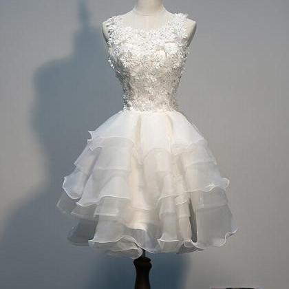 Short Tiered Organza White Homecoming Dresses Mini..