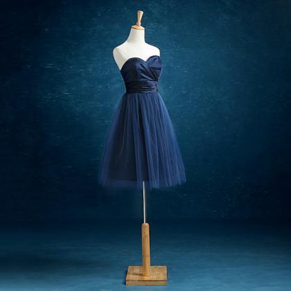 Navy Blue Tulle Homecoming Dresses Strapless Party..