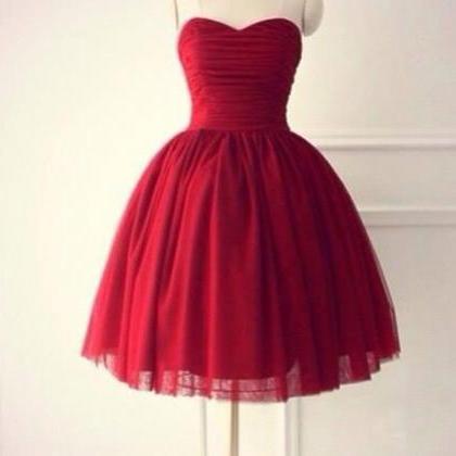 Knee Length Tulle Red Homecoming Dresses..