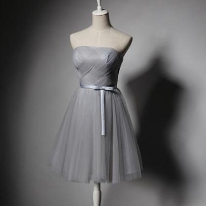 Strapless Short Tulle Grey Homecoming Dresses Mini..