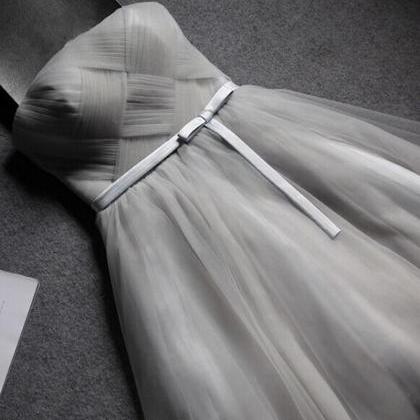 Strapless Short Tulle Grey Homecoming Dresses Mini..