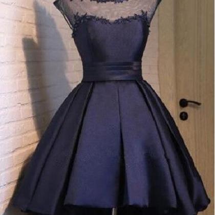 Short Black Satin Homecoming Dresses Lace..
