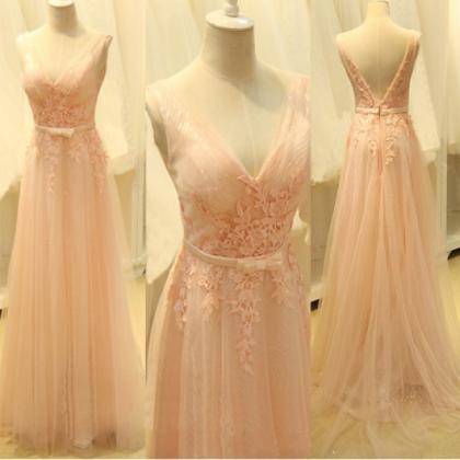 V Neck Ruffled Sleeveless Tulle Prom Dresses LBQ0798 main image 1