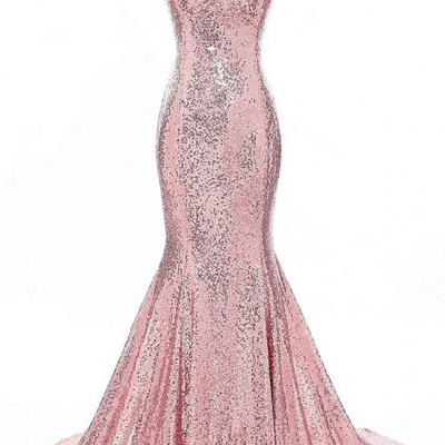 Pink Sequin Lace Prom Dress Floor Length Halter Neck Women Evening Dresses