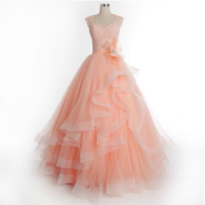 Prom Dresses Charming Long Tiered Tulle Appliques Party Dresses with Lace & Flowers