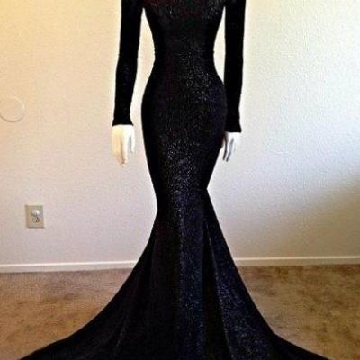 Long Sleeves Mermaid Sequined Lace Prom Dresses High Neck Floor Length Party Dresses Custom Made Women Dresses