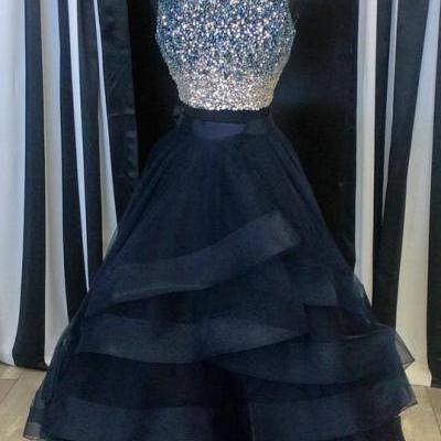 Scoop neck Tulle Prom Dresses, Crystals Women party Dresses, Charming Layer Women Prom Dresses 2017