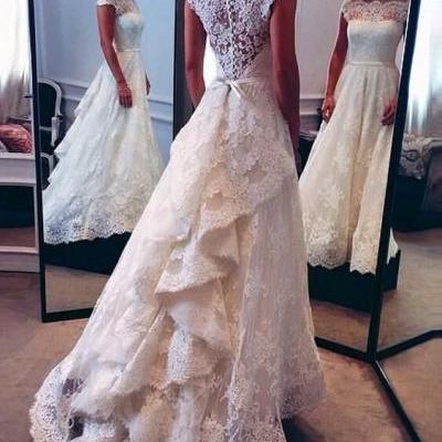 White Lace Bridal Gowns, Formal Women Wedding Dresses, Floor Length Women Wedding gowns 2017