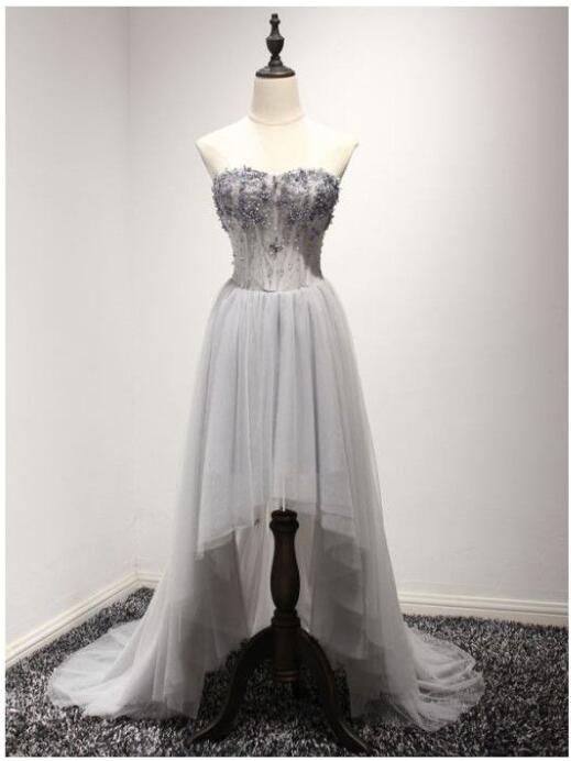High Low Long Chiffon Prom Dresses Sweetheart Crystals Beaded Women Dresses