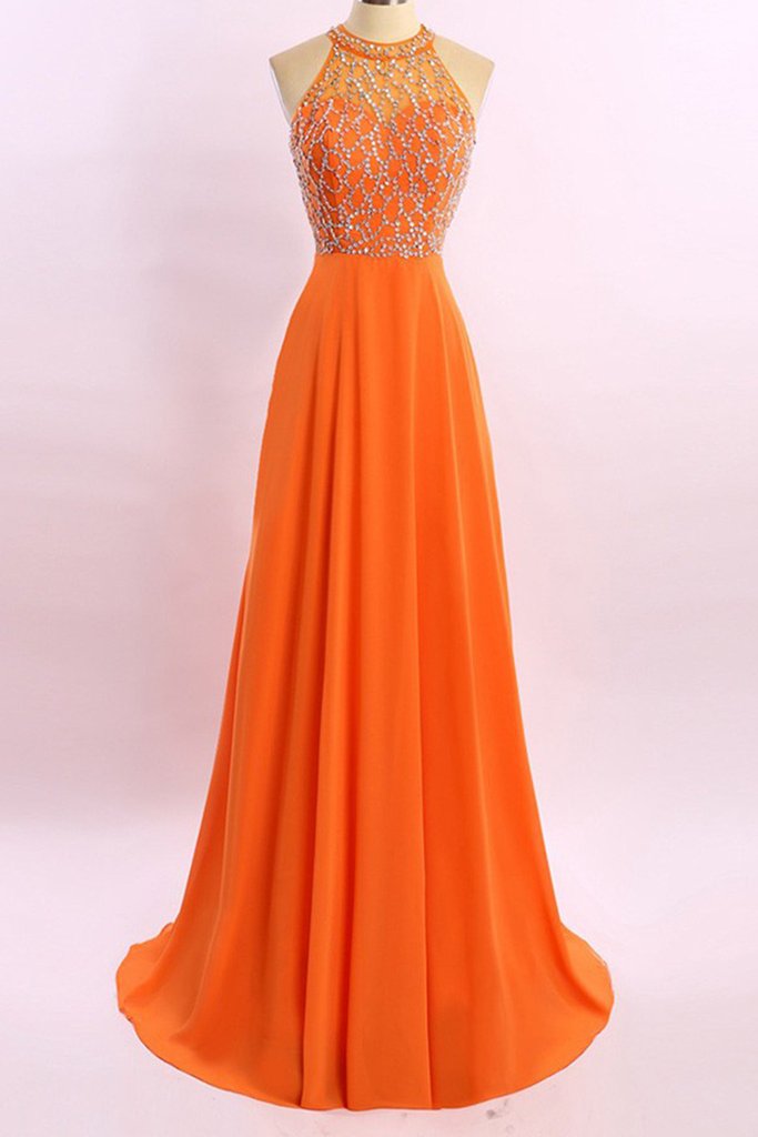 Orange Chiffon Prom Dress