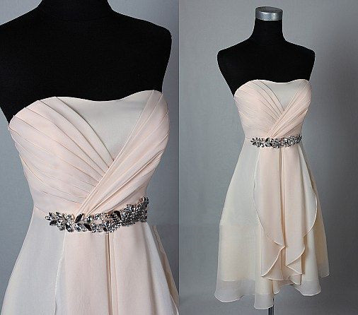 Women's Chiffon Homecoming Dresses Strapless Beaded Party Dresses