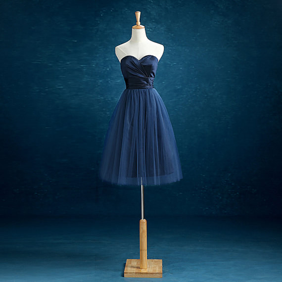 Navy Blue Tulle Homecoming Dresses Strapless Party Dresses