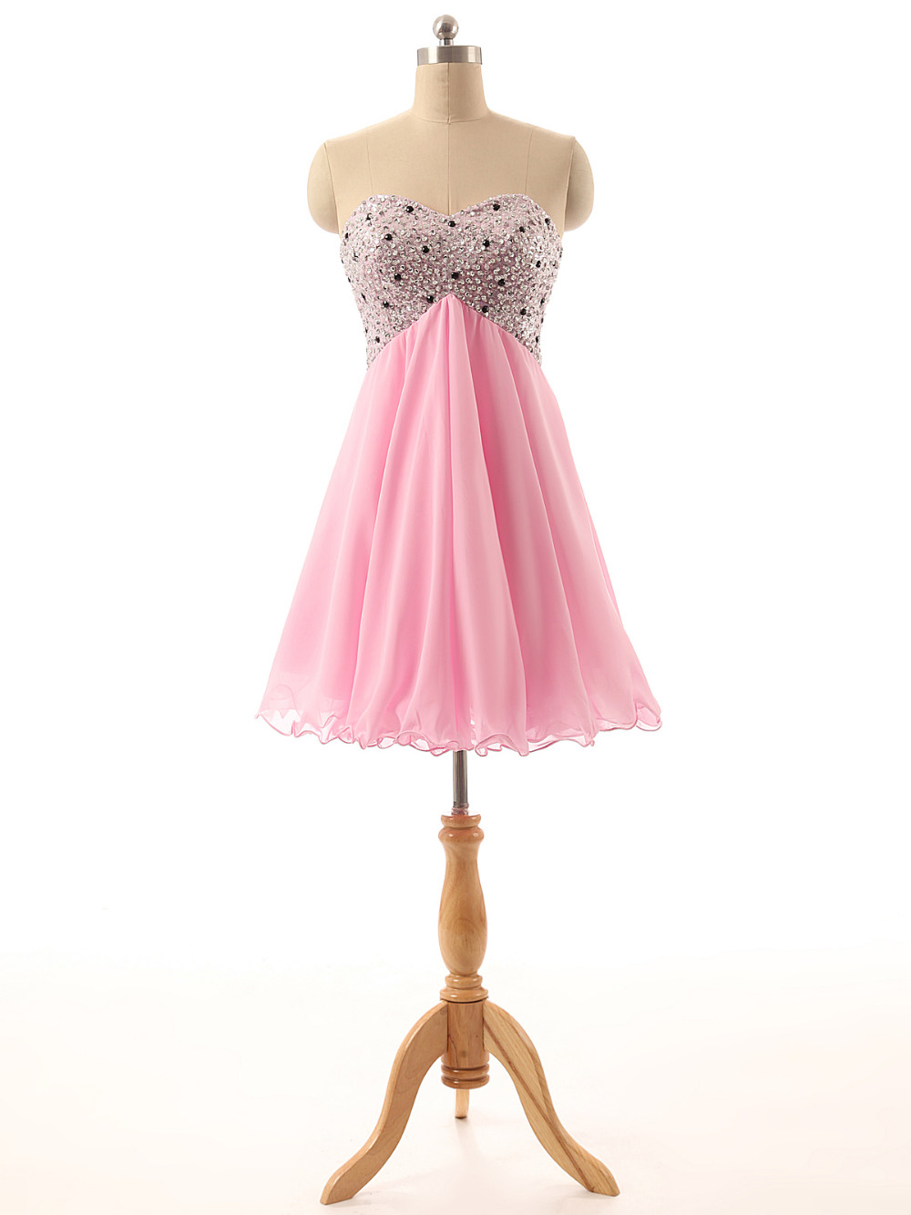 Above Knee Pink Short Chiffon Homecoming Dresses Strapless Beaded Party Dresses