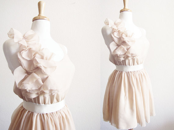 Short Chiffon Bridesmaid Dresses, Flowers Lovely Mini Party Dresses