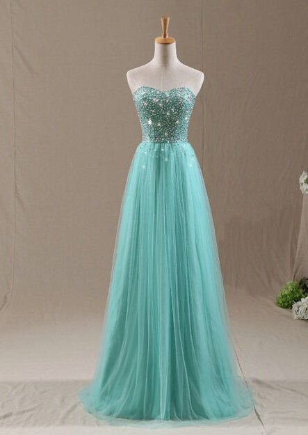 Sweetheart Neck Long Tulle Prom Dresses Custom Made Crystals Party ...