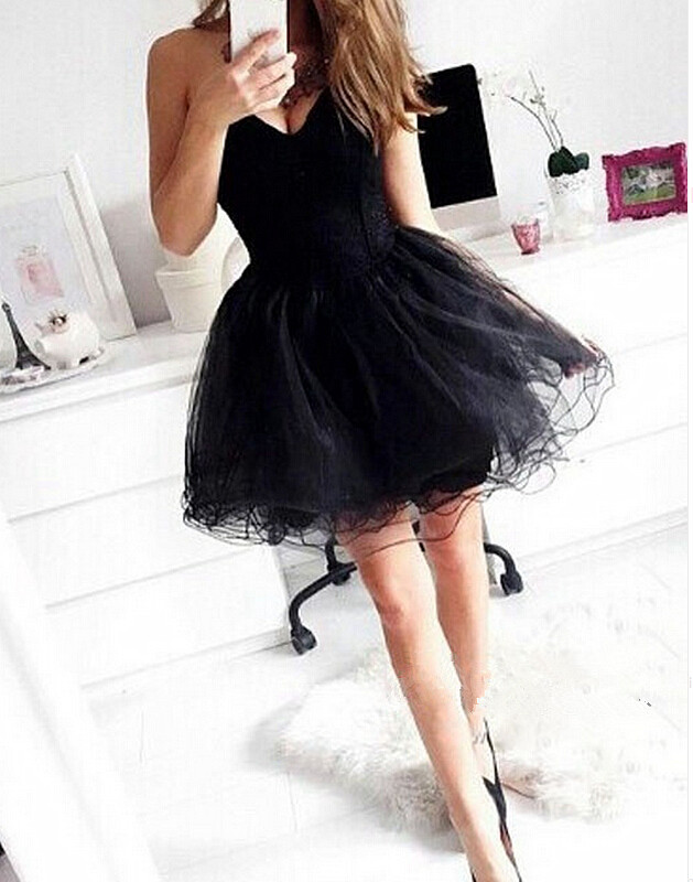 Sweetheart Neck Short Black Tulle Homecoming Dresses Strapless Women Sweetheart Neck Short Black Tulle Homecoming Dresses Strapless Women Dress