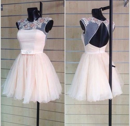 Short Tulle Homecoming Dresses Open Back Beaded Party Dresses