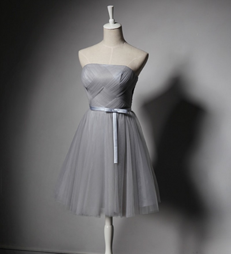 Strapless Short Tulle Grey Homecoming Dresses Mini Party Dresses Custom Made Mini Women Dresses