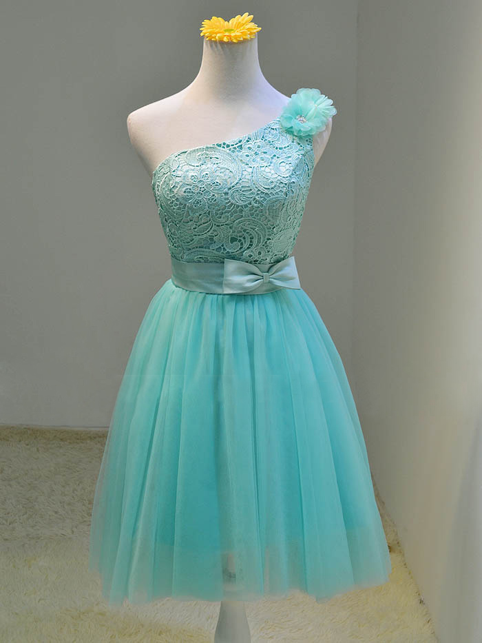 One Shoulder Short Tulle Homecoming Dresses With Lace Appliques Mini ...