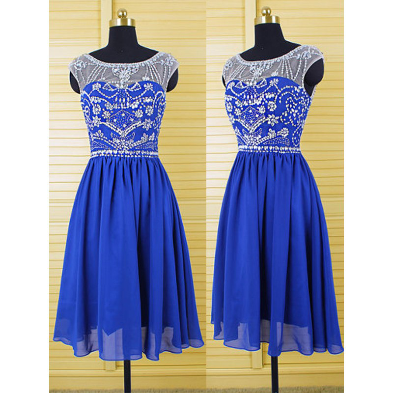 Royal Blue Short Chiffon Homecoming Dresses Scoop Neck Women Party Dresses