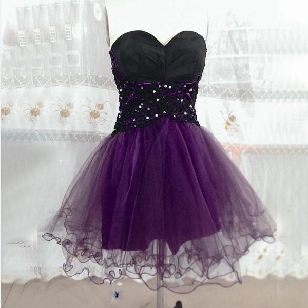 Women's Short Tulle Purple Homecoming Dresses Above Knee Strapless Mini ...