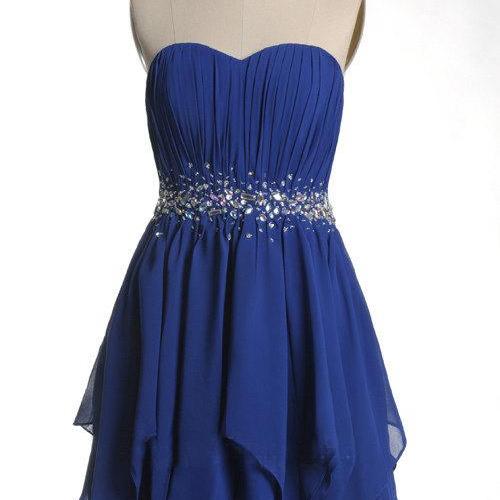 Royal Blue Short Chiffon Homecoming Dresses With Crystals, Mini Party ...