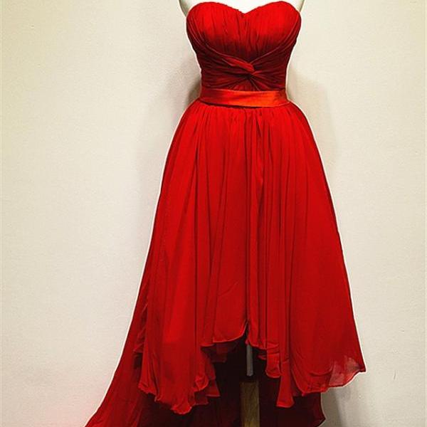 Red Chiffon Prom Dresses Sweetheart Neck Pleat Women Party Dresses on ...