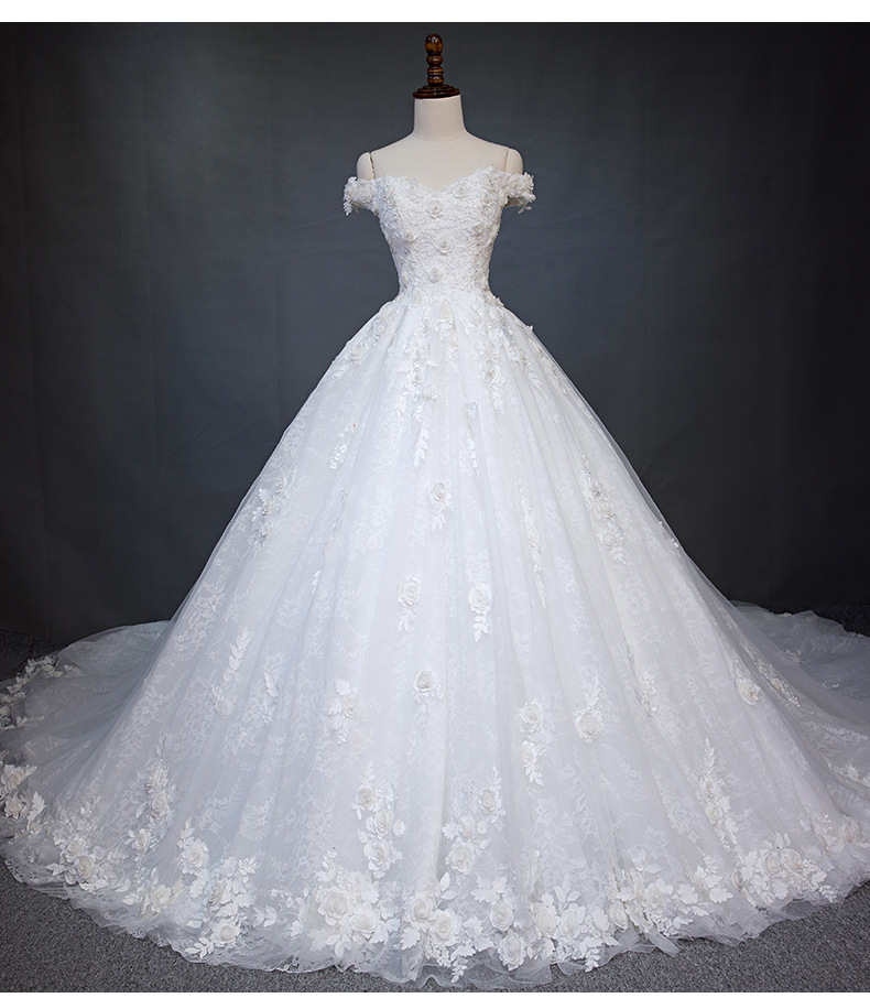 Off Shoulder A-line Tulle Wedding Dresses Lace Appliques Women Bridal ...