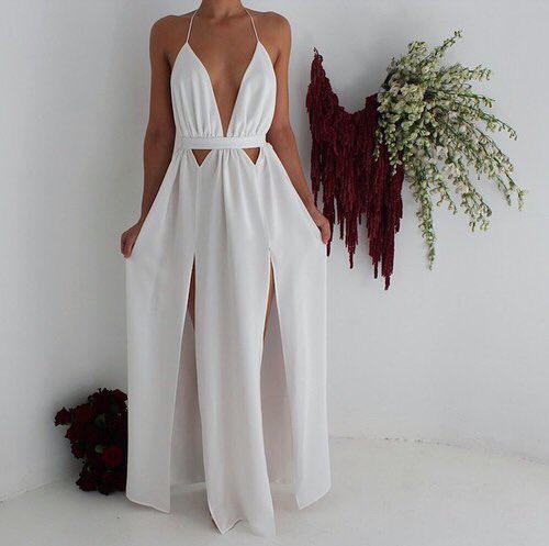 Long White Chiffon Prom Dresses Custom Made Floor Length Women Dresses ...